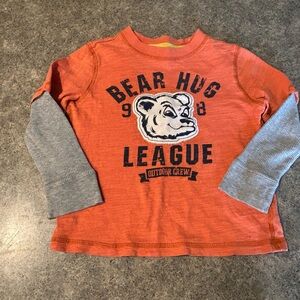 Vtg Old Navy Boys Bear Graphic Orange Gray Long Sleeve Pullover T-Shirt 4T Y2K